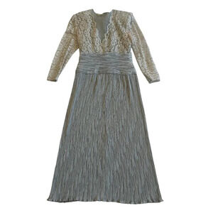 Ricki Lang For Nuit Vintage 1970s Lace Sheer Dress Pleated Size Large Women's